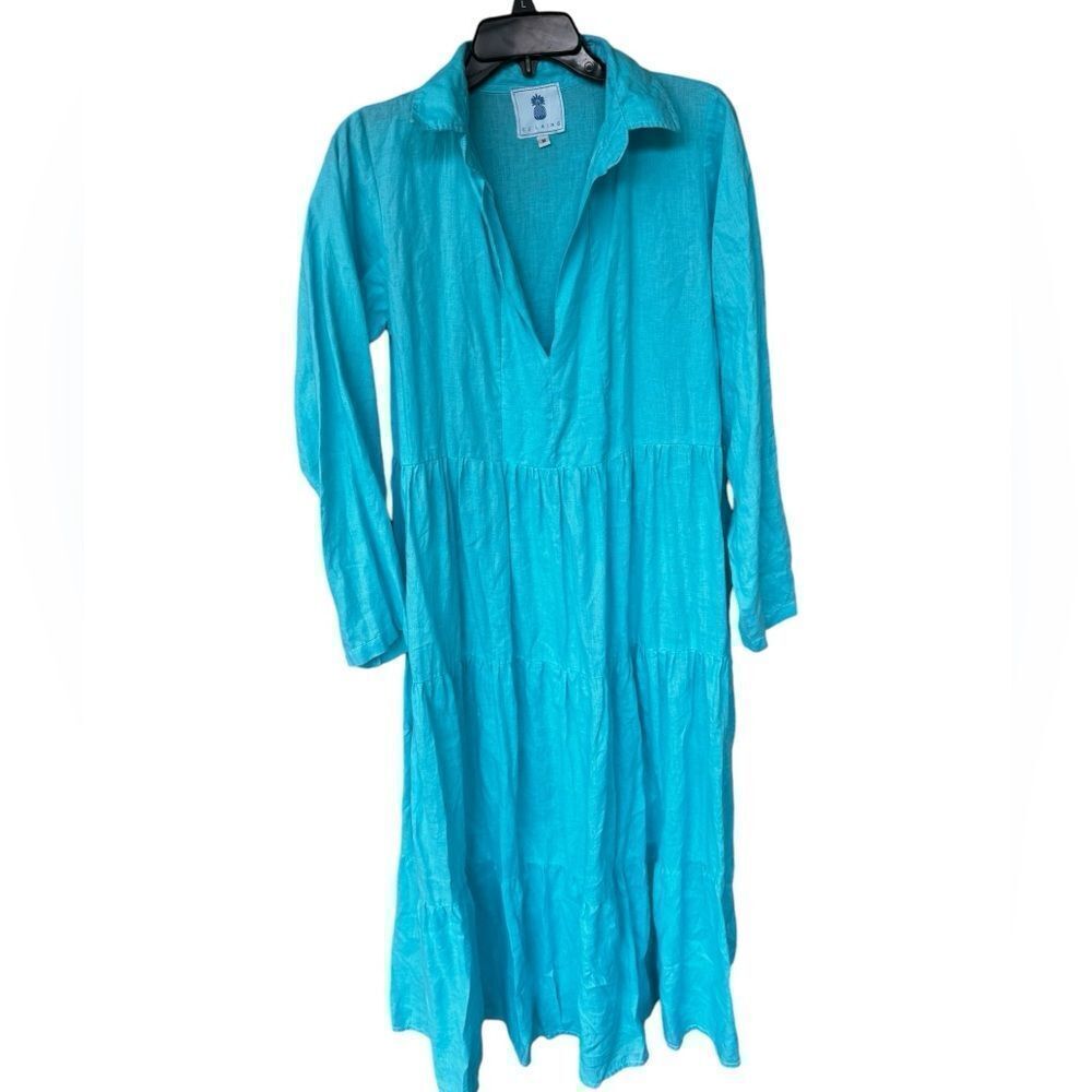 CJ Laing Blue Linen Theodora Maxi Dress M